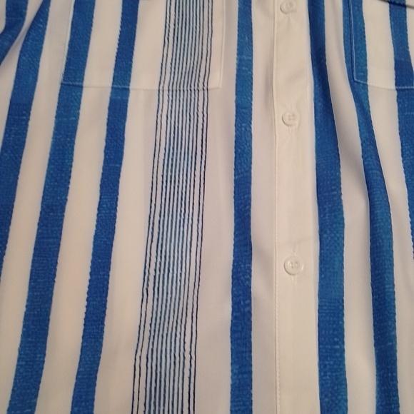 NWT woman stripped button down shirt size large lightweight satin feel. Blue - Picture 2 of 4